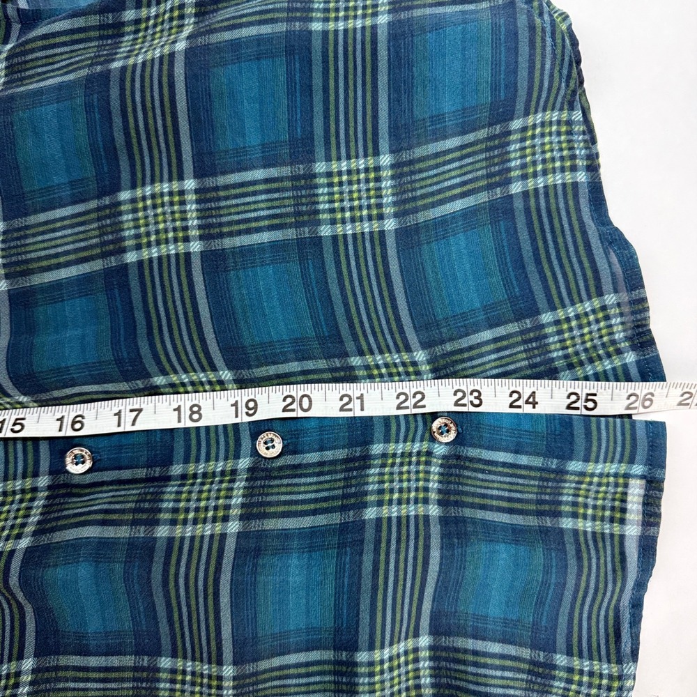 True Religion Womens Sleeveless Plaid Button Down Shirt Teal Green Small S/P - Picture 7 of 9